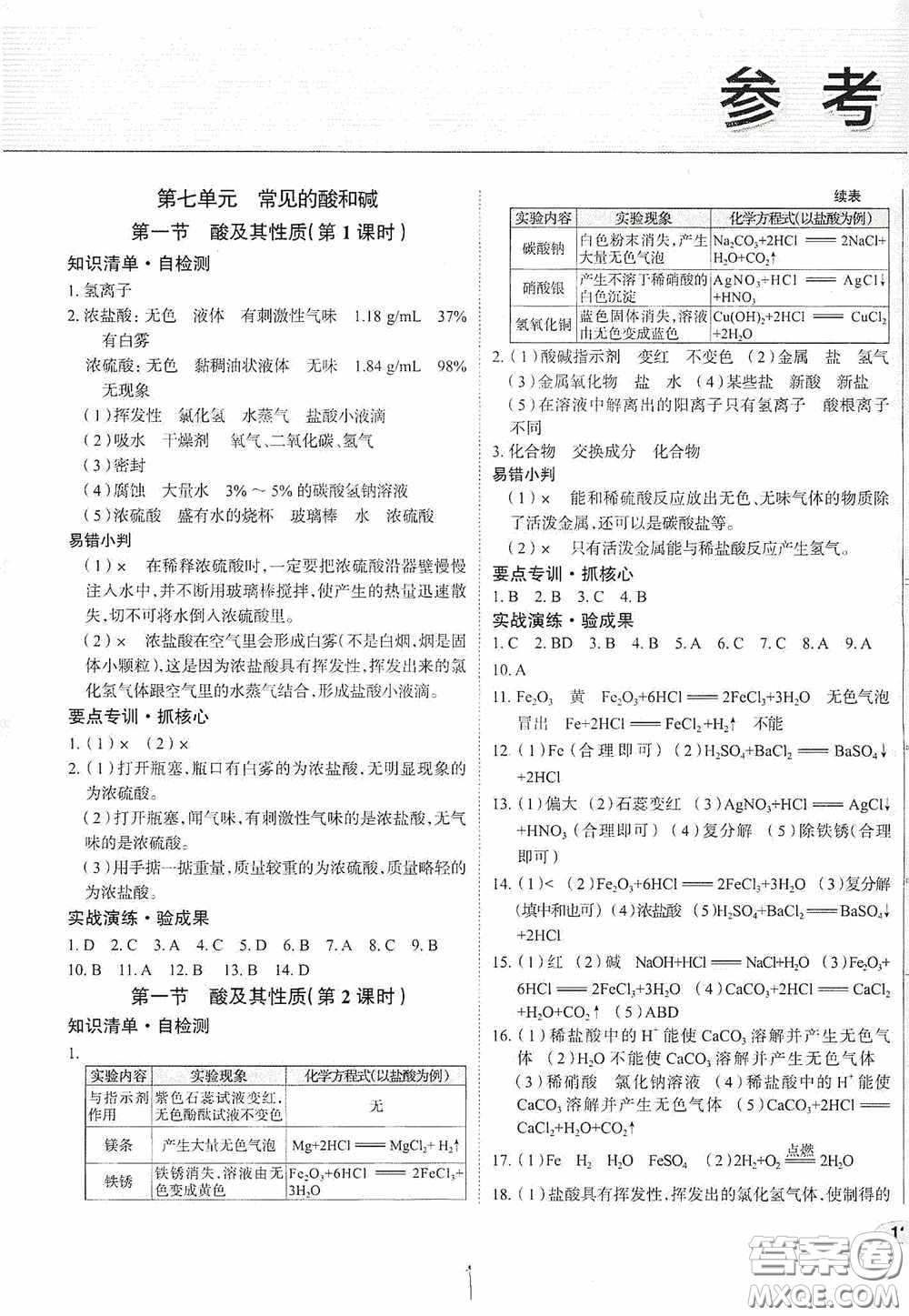 2020智學(xué)島四維文化中考檔案初中同步學(xué)案導(dǎo)學(xué)九年級(jí)化學(xué)下冊(cè)青島專(zhuān)用答案