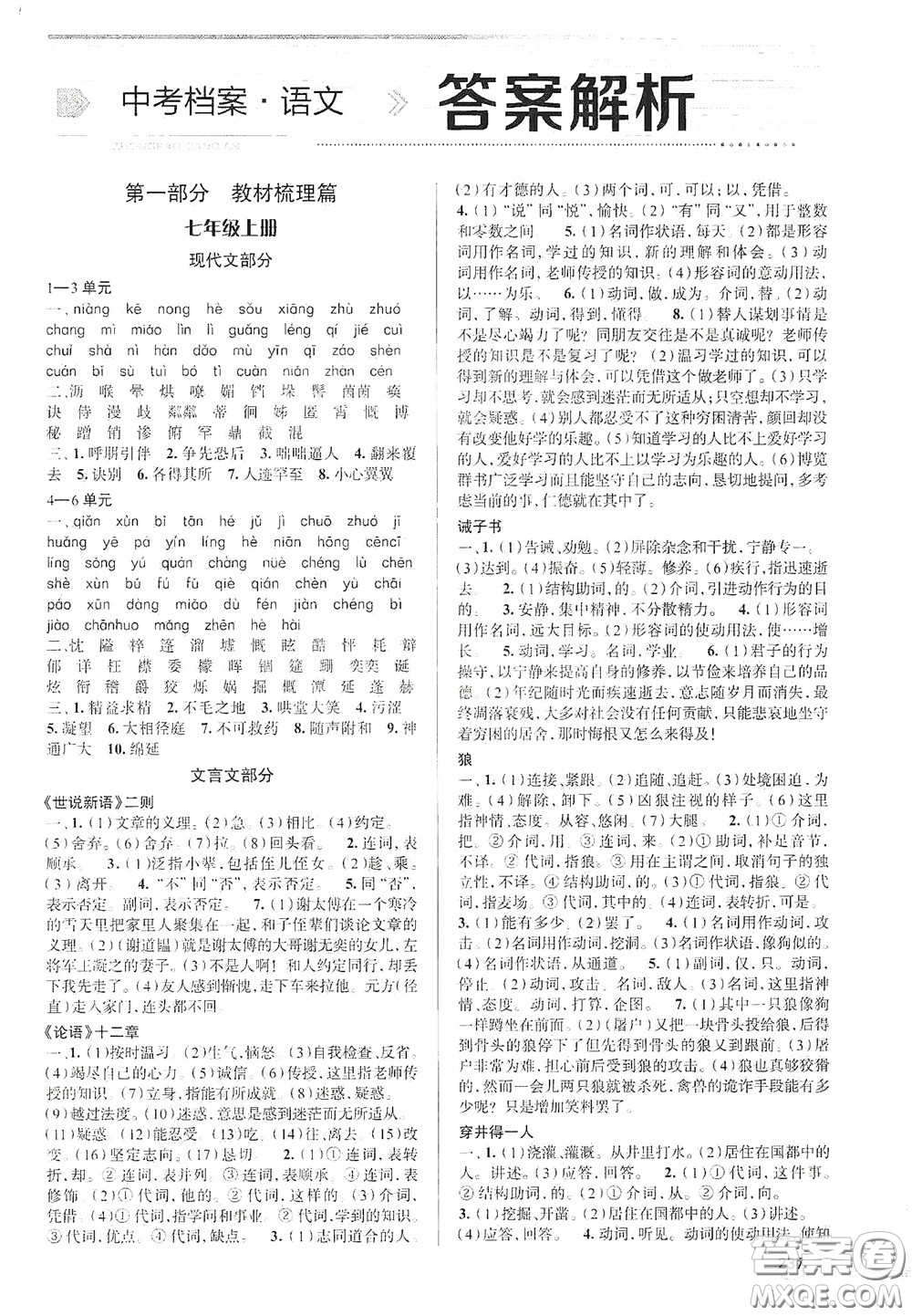 2020智學(xué)島四維文化中考檔案初中總復(fù)習(xí)學(xué)案導(dǎo)學(xué)A版精練冊(cè)語(yǔ)文青島版答案