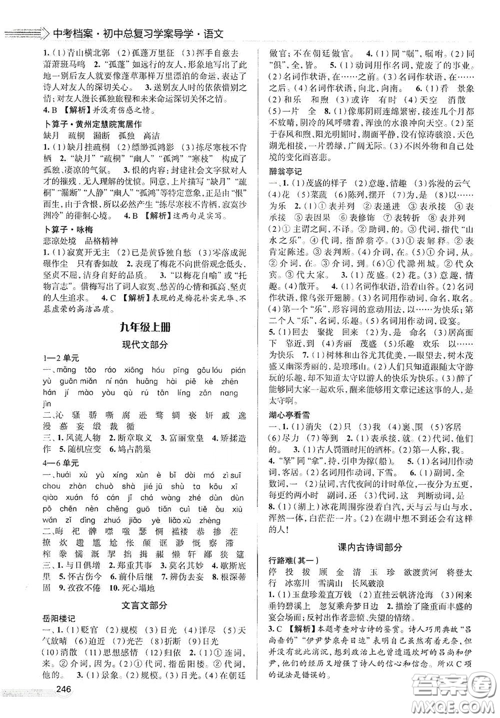 2020智學(xué)島四維文化中考檔案初中總復(fù)習(xí)學(xué)案導(dǎo)學(xué)A版精練冊(cè)語(yǔ)文青島版答案