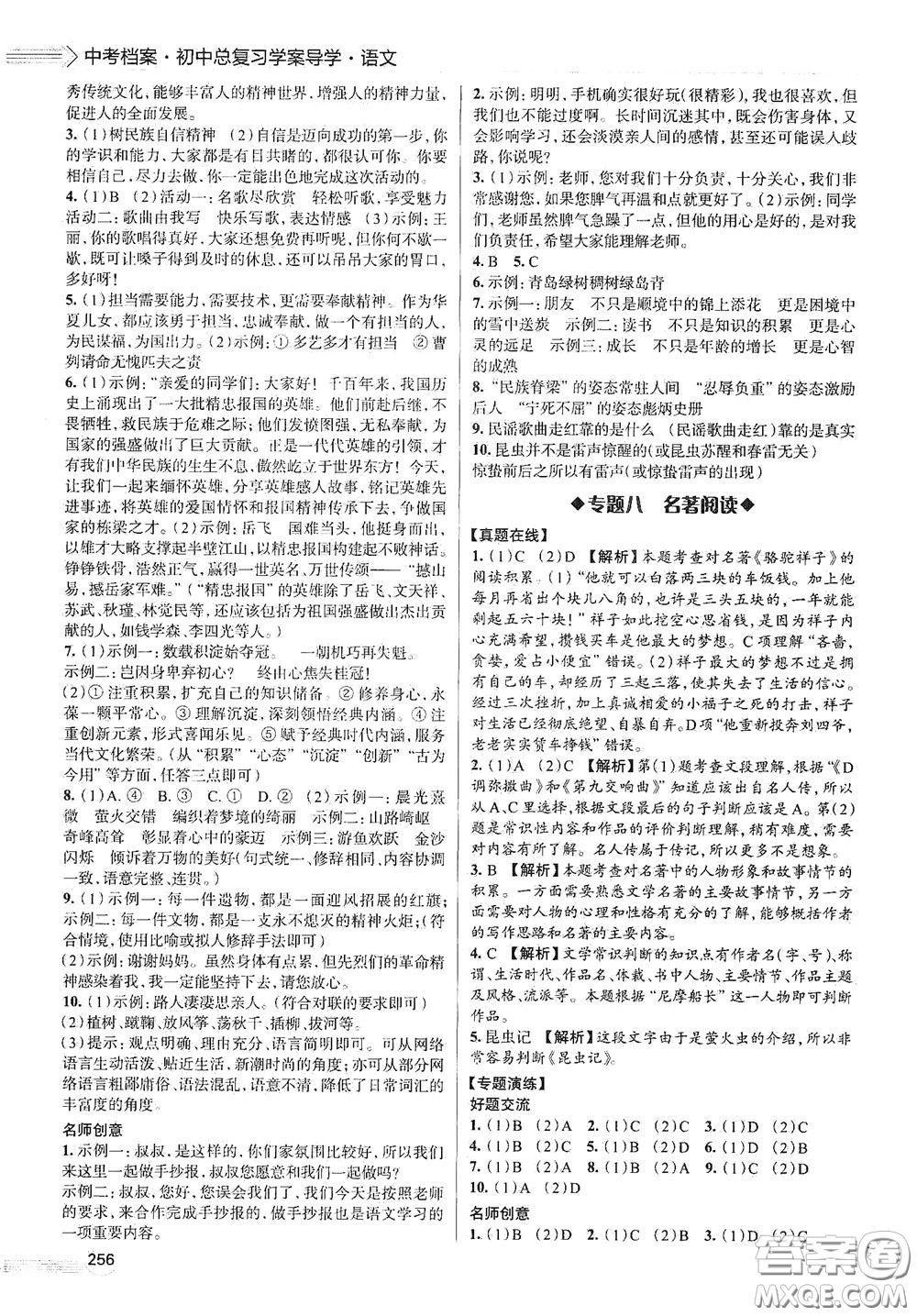 2020智學(xué)島四維文化中考檔案初中總復(fù)習(xí)學(xué)案導(dǎo)學(xué)A版精練冊(cè)語(yǔ)文青島版答案