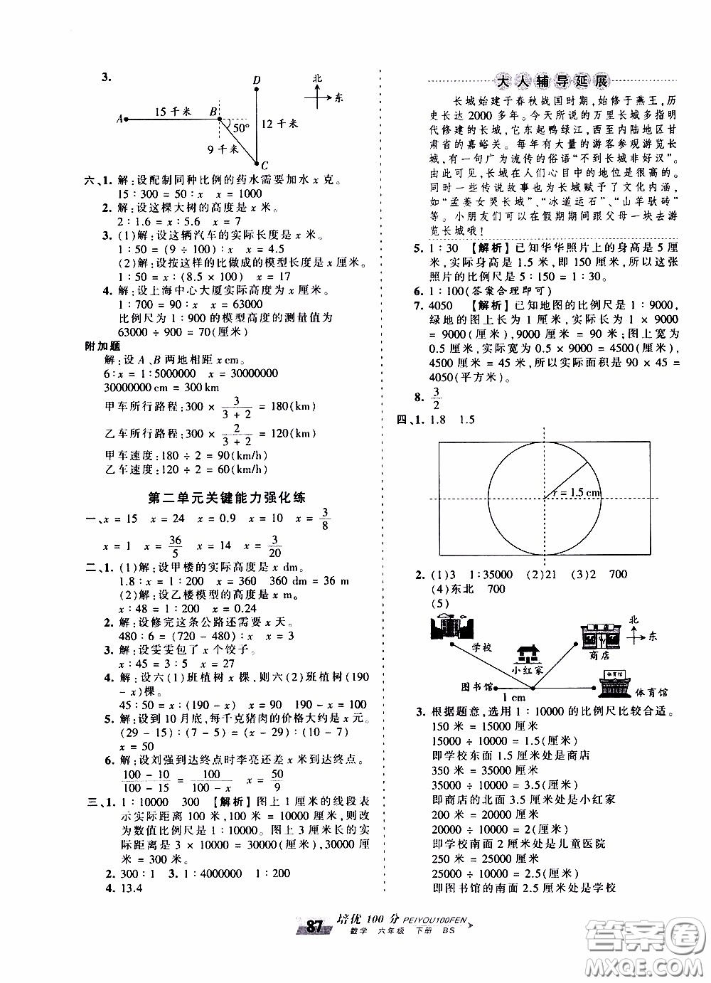 2020年王朝霞培優(yōu)100分數(shù)學(xué)六年級下冊BS北師版參考答案