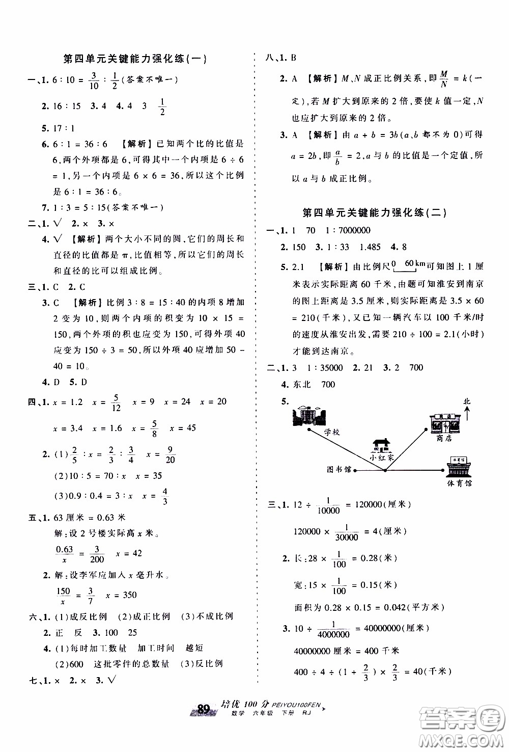 2020年王朝霞培優(yōu)100分?jǐn)?shù)學(xué)六年級下冊RJ人教版參考答案
