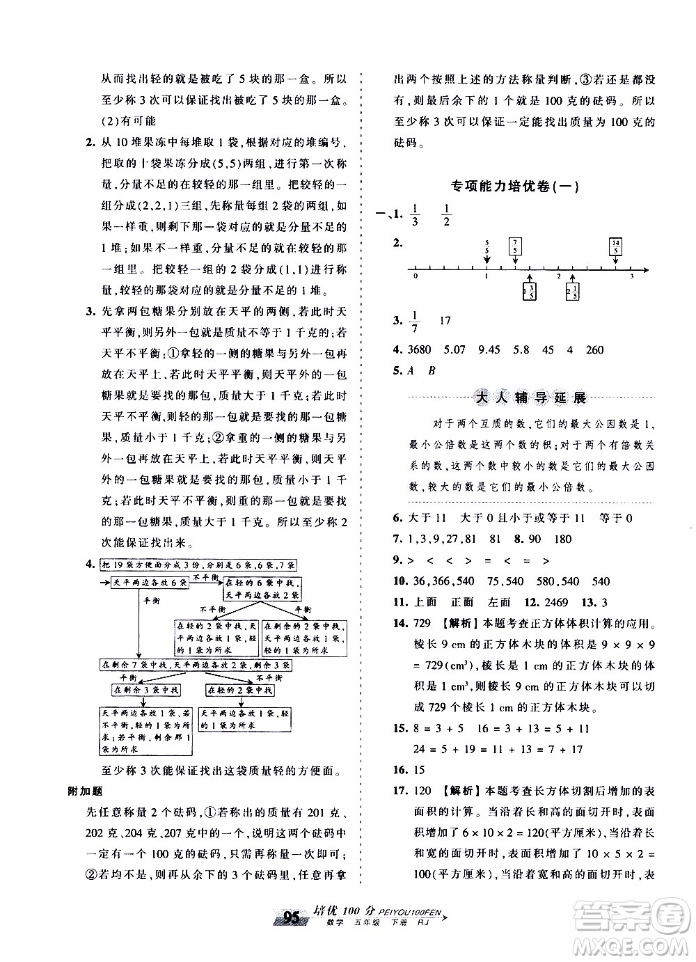 2020年王朝霞培優(yōu)100分?jǐn)?shù)學(xué)五年級(jí)下冊(cè)RJ人教版參考答案