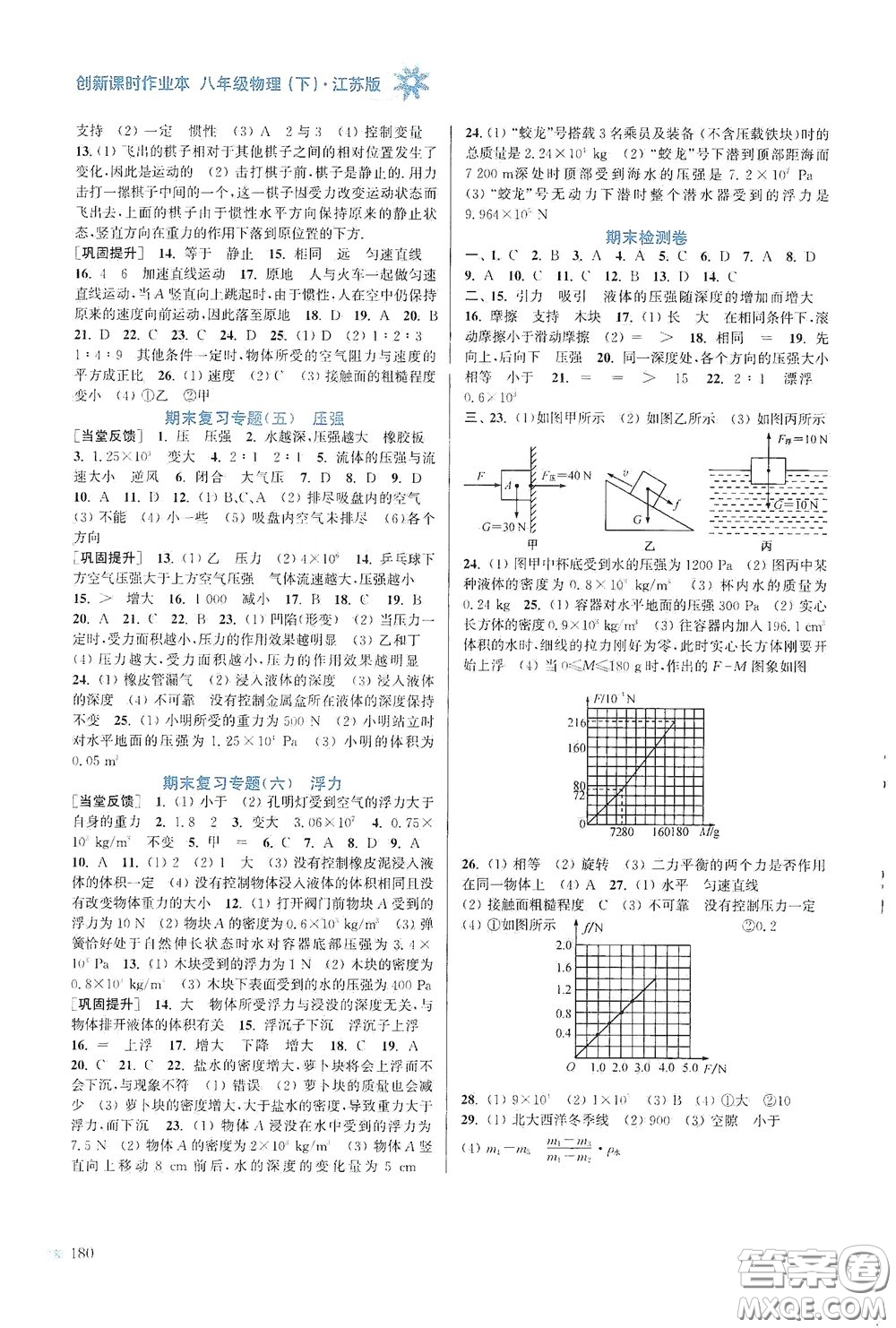 江蘇鳳凰美術(shù)出版社2020創(chuàng)新課時作業(yè)本八年級物理下冊江蘇版答案