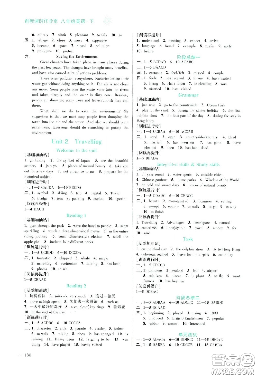 江蘇鳳凰美術(shù)出版社2020創(chuàng)新課時(shí)作業(yè)本八年級(jí)英語下冊(cè)江蘇版答案
