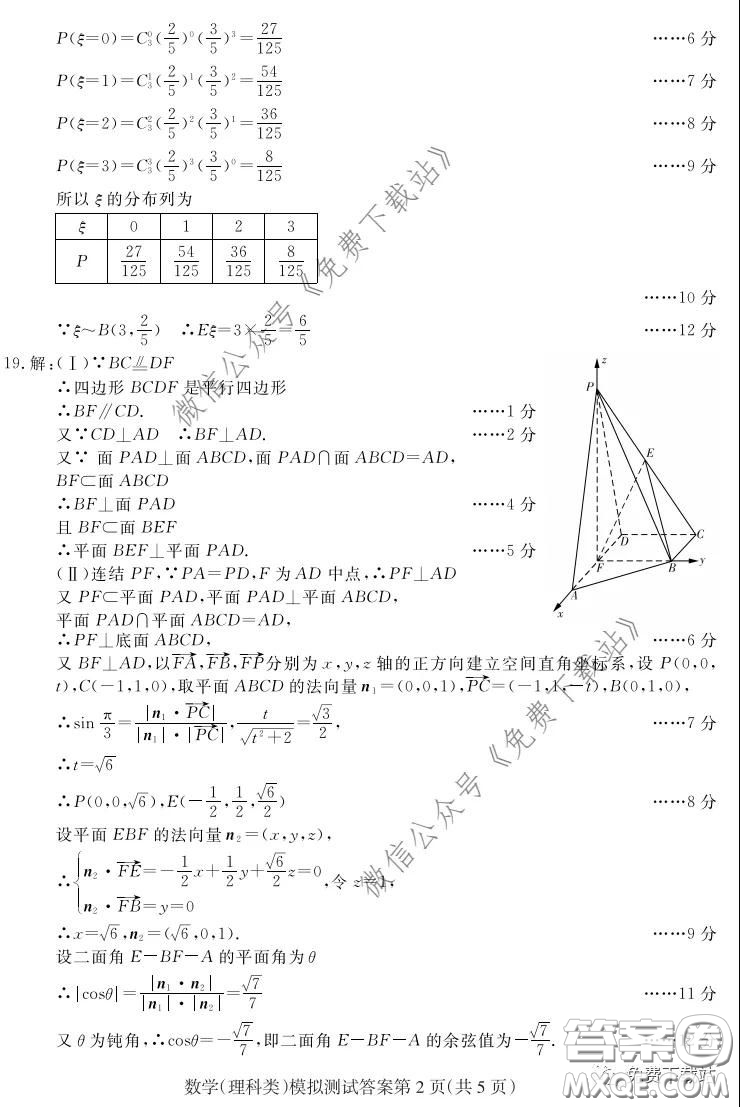 2020年?yáng)|北三省四市教研聯(lián)合體高考模擬試卷二理科數(shù)學(xué)試題及答案