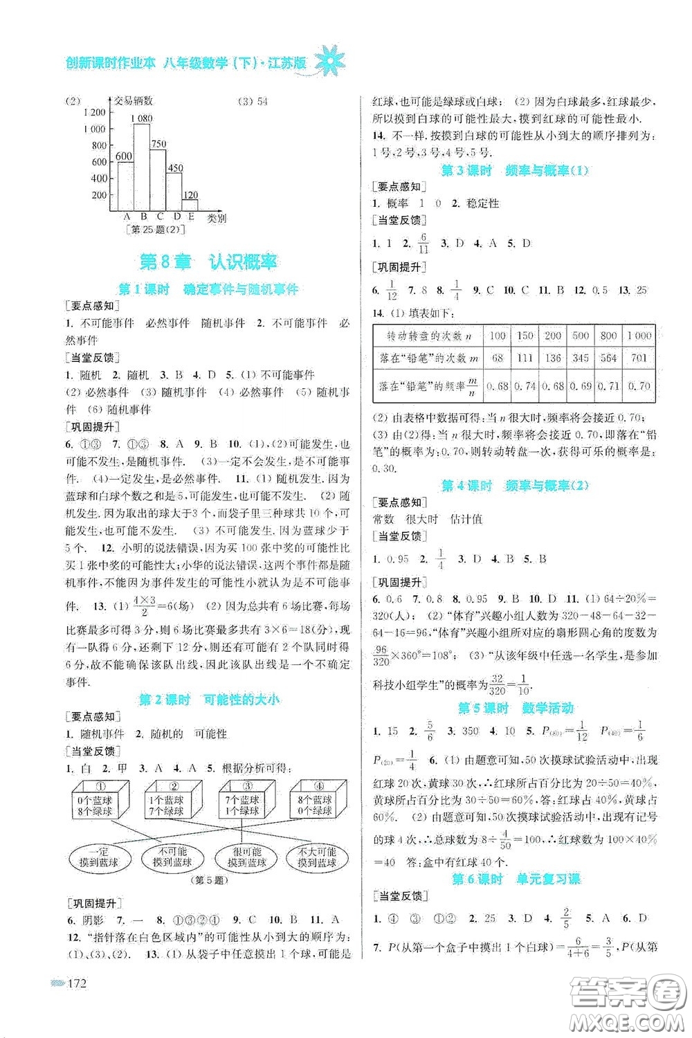 江蘇鳳凰美術出版社2020創(chuàng)新課時作業(yè)本八年級數(shù)學下冊江蘇版答案