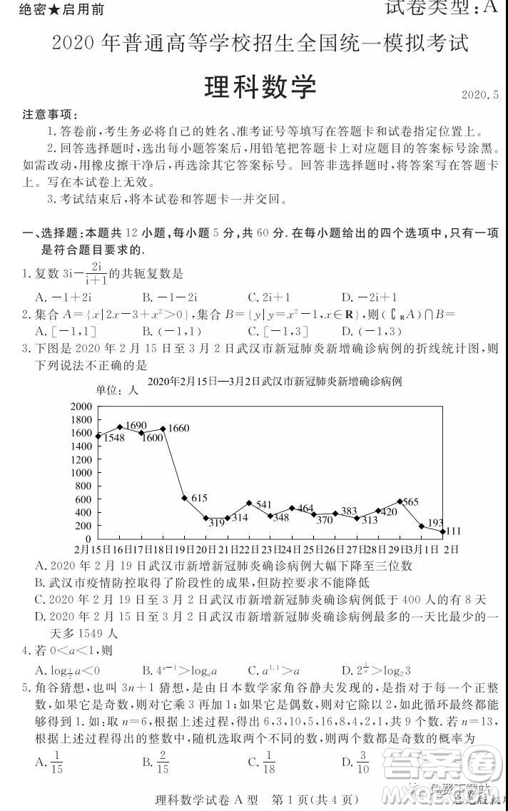 啟光教育2020年5月普通高等學(xué)校招生全國(guó)統(tǒng)一模擬考試?yán)砜茢?shù)學(xué)答案