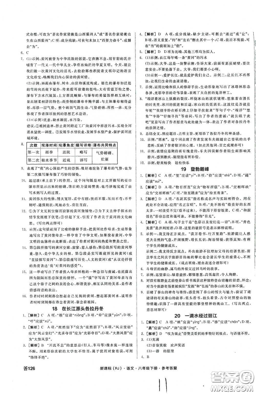 陽(yáng)光出版社2020全品作業(yè)本八年級(jí)語(yǔ)文下冊(cè)新課標(biāo)人教版云南專版答案