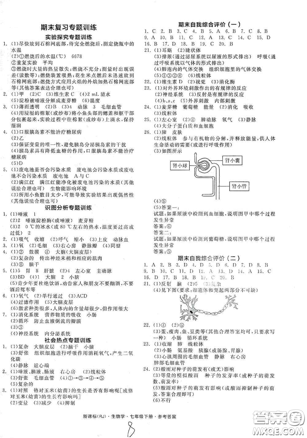 陽(yáng)光出版社2020全品作業(yè)本七年級(jí)生物學(xué)下冊(cè)新課標(biāo)人教版江西省專(zhuān)版答案