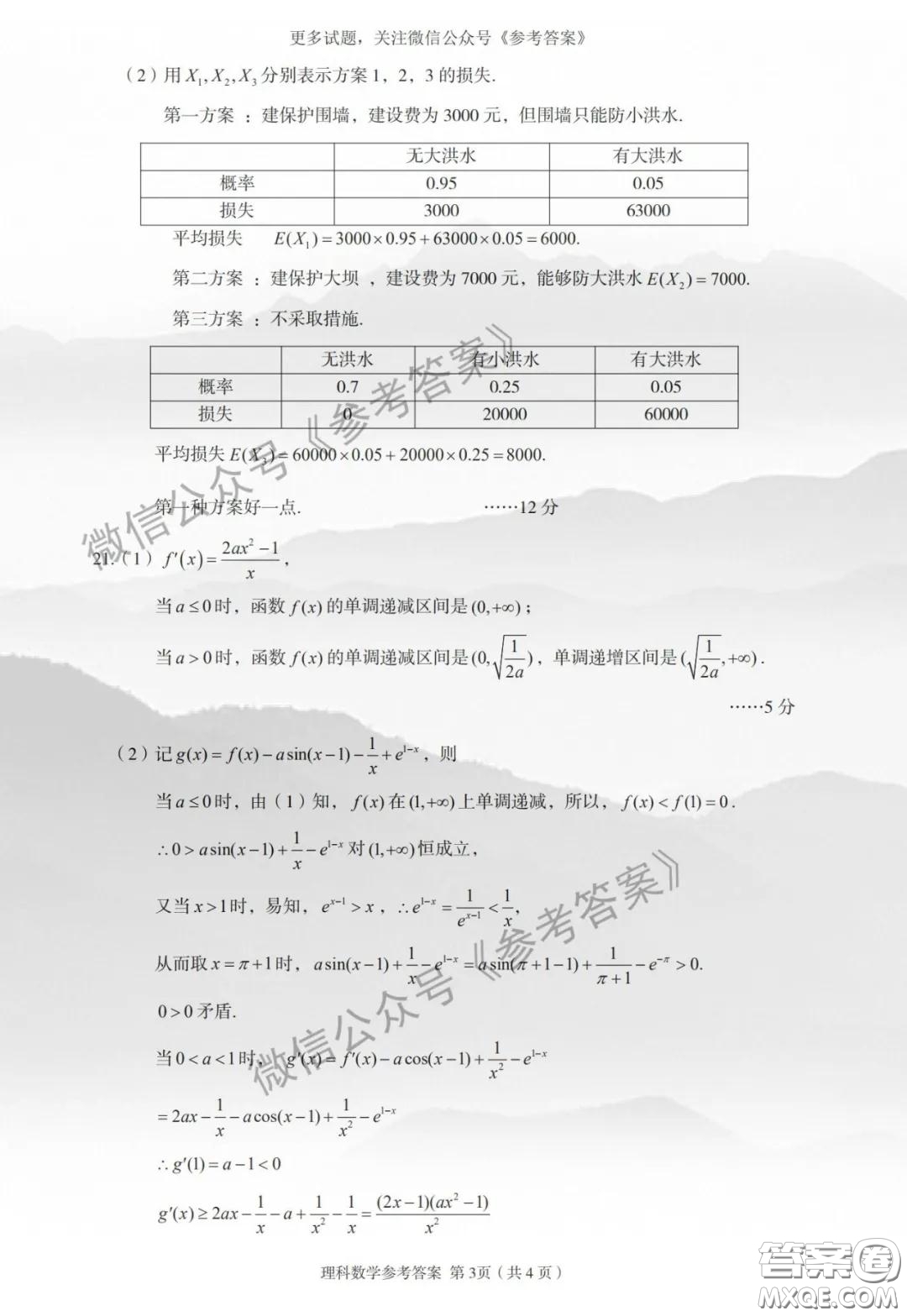 2020年武漢市部分學(xué)校高三在線學(xué)習(xí)摸底檢測(cè)理科數(shù)學(xué)答案