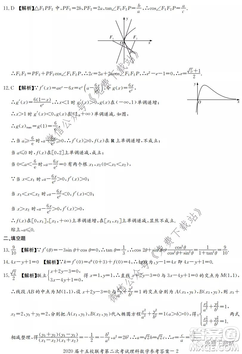 2020屆湘贛皖長郡十五校高三聯(lián)考第二次考試理科數(shù)學試題及答案