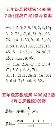2020年小學(xué)生數(shù)學(xué)報(bào)五年級第1498期答案