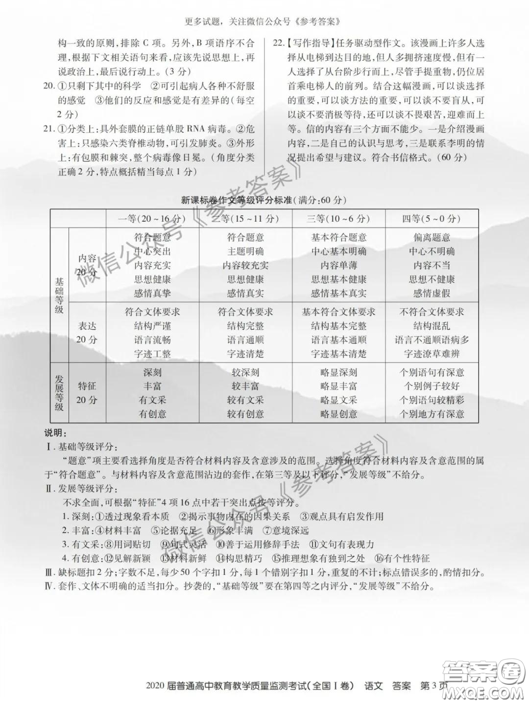 百校聯盟2020屆5月高三聯考全國一卷語文答案