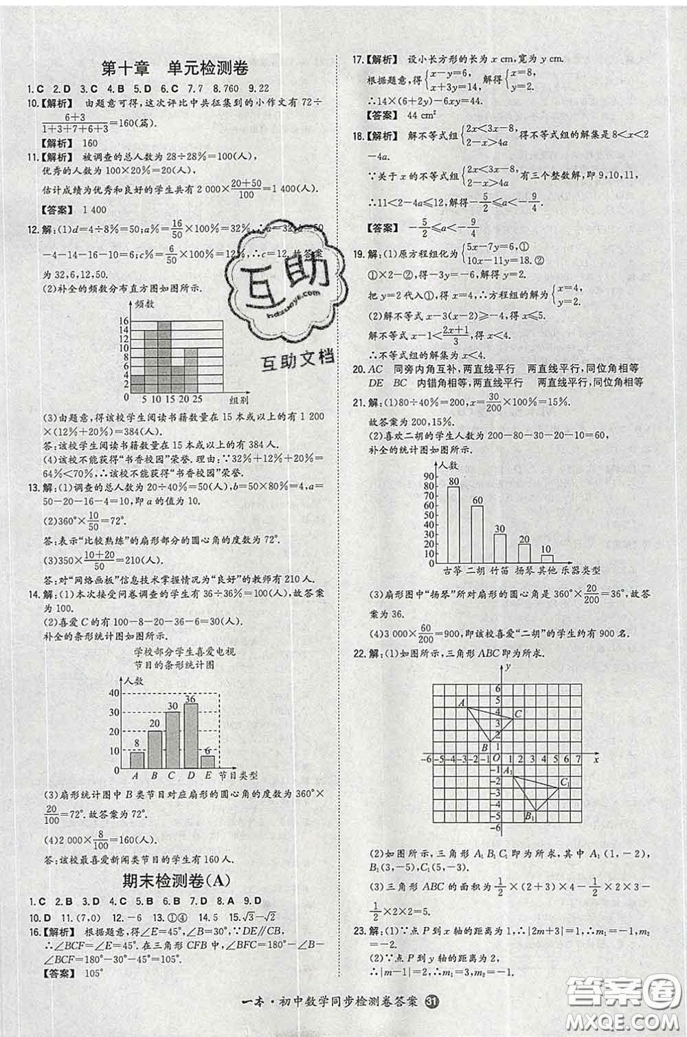 2020新版一本同步訓(xùn)練初中數(shù)學(xué)七年級(jí)下冊人教版答案
