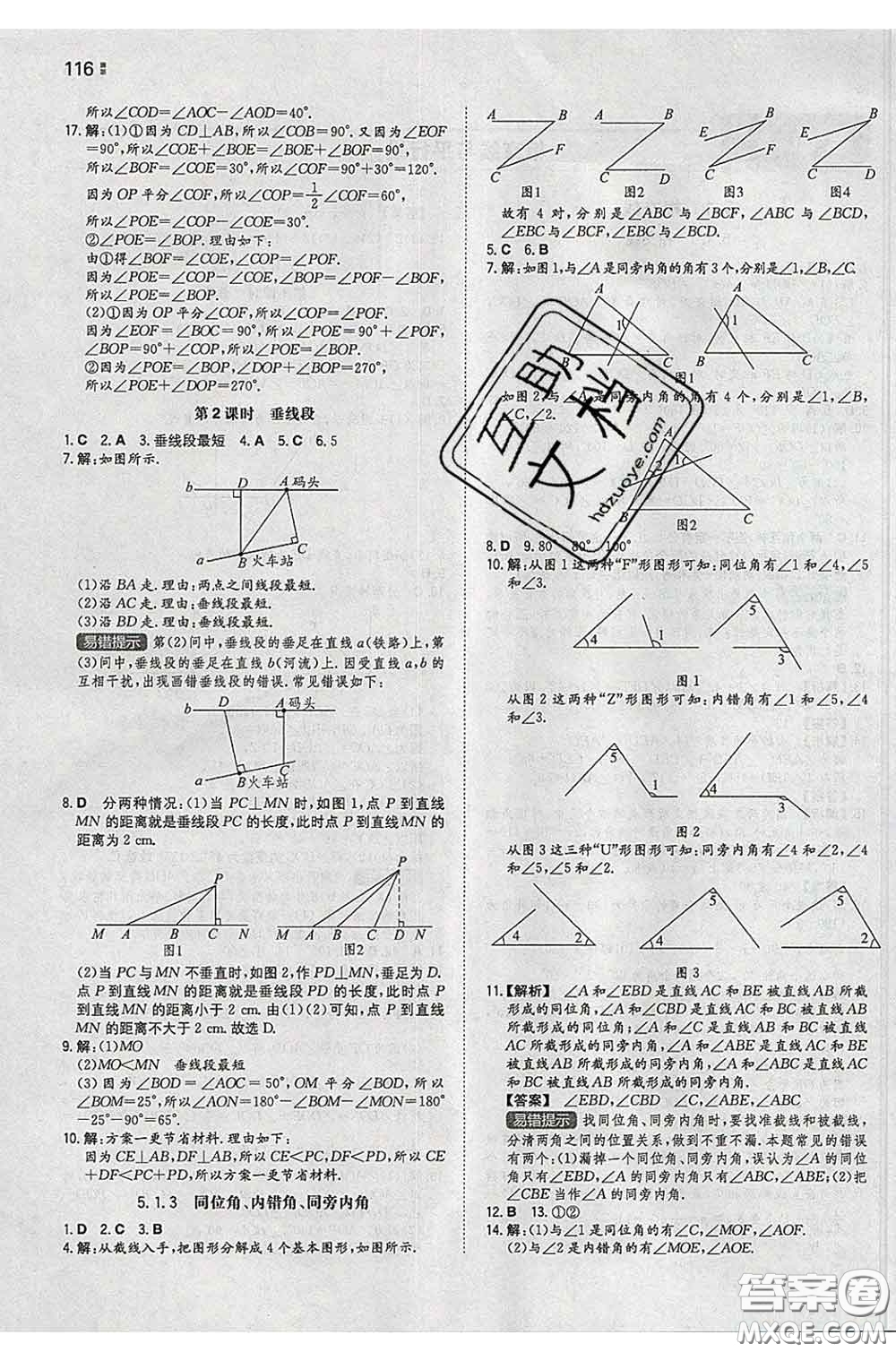 2020新版一本同步訓(xùn)練初中數(shù)學(xué)七年級(jí)下冊人教版答案