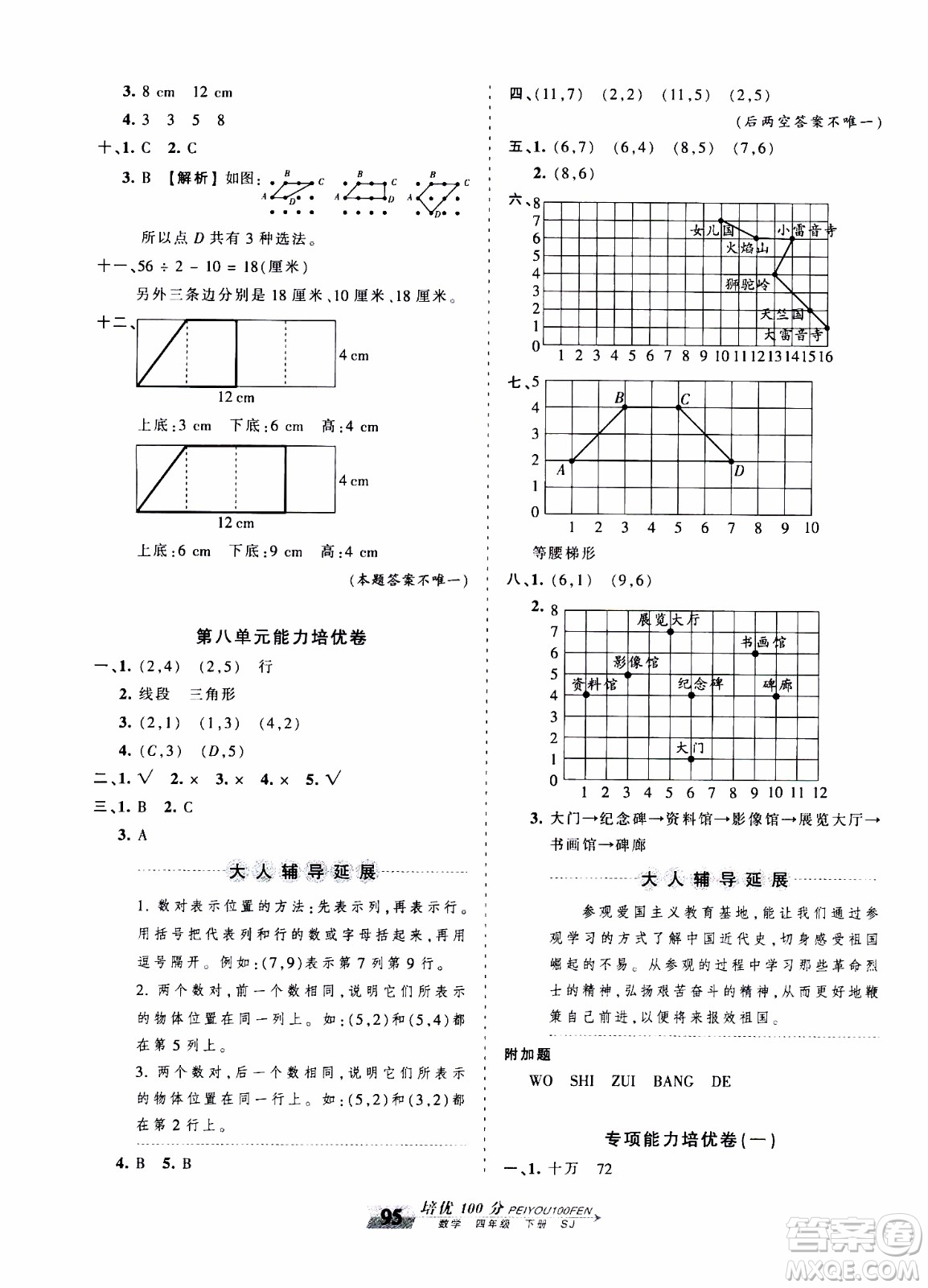 2020年王朝霞培優(yōu)100分數(shù)學四年級下冊SJ蘇教版參考答案