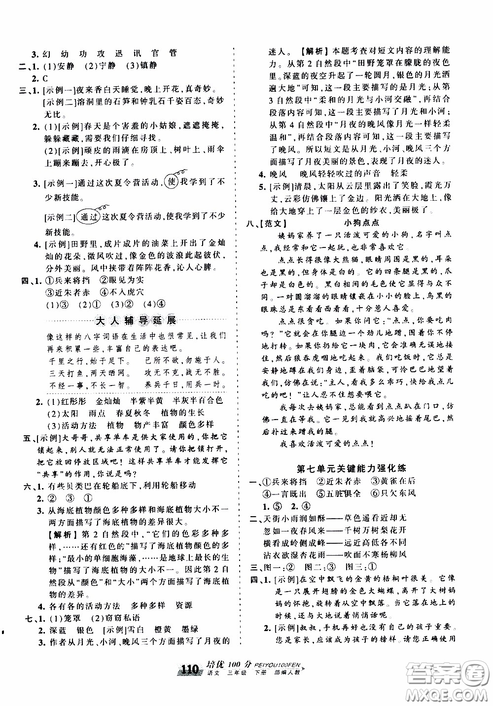 2020年王朝霞培優(yōu)100分語文三年級下冊RJ人教版參考答案