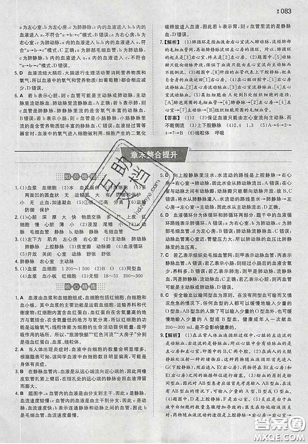 2020新版一本同步訓(xùn)練初中生物七年級下冊人教版答案
