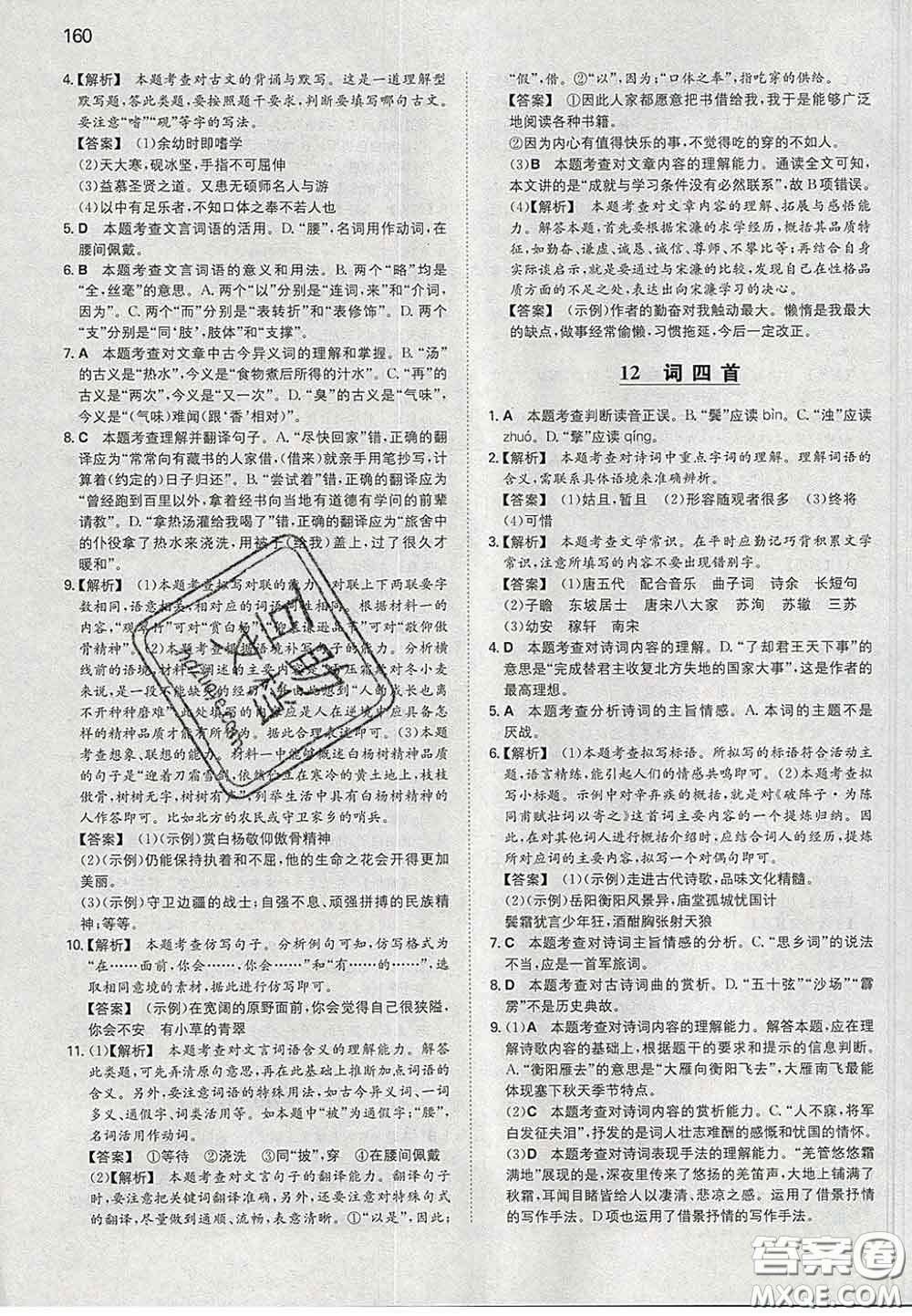 2020新版一本同步訓(xùn)練初中語文九年級(jí)下冊(cè)人教版答案