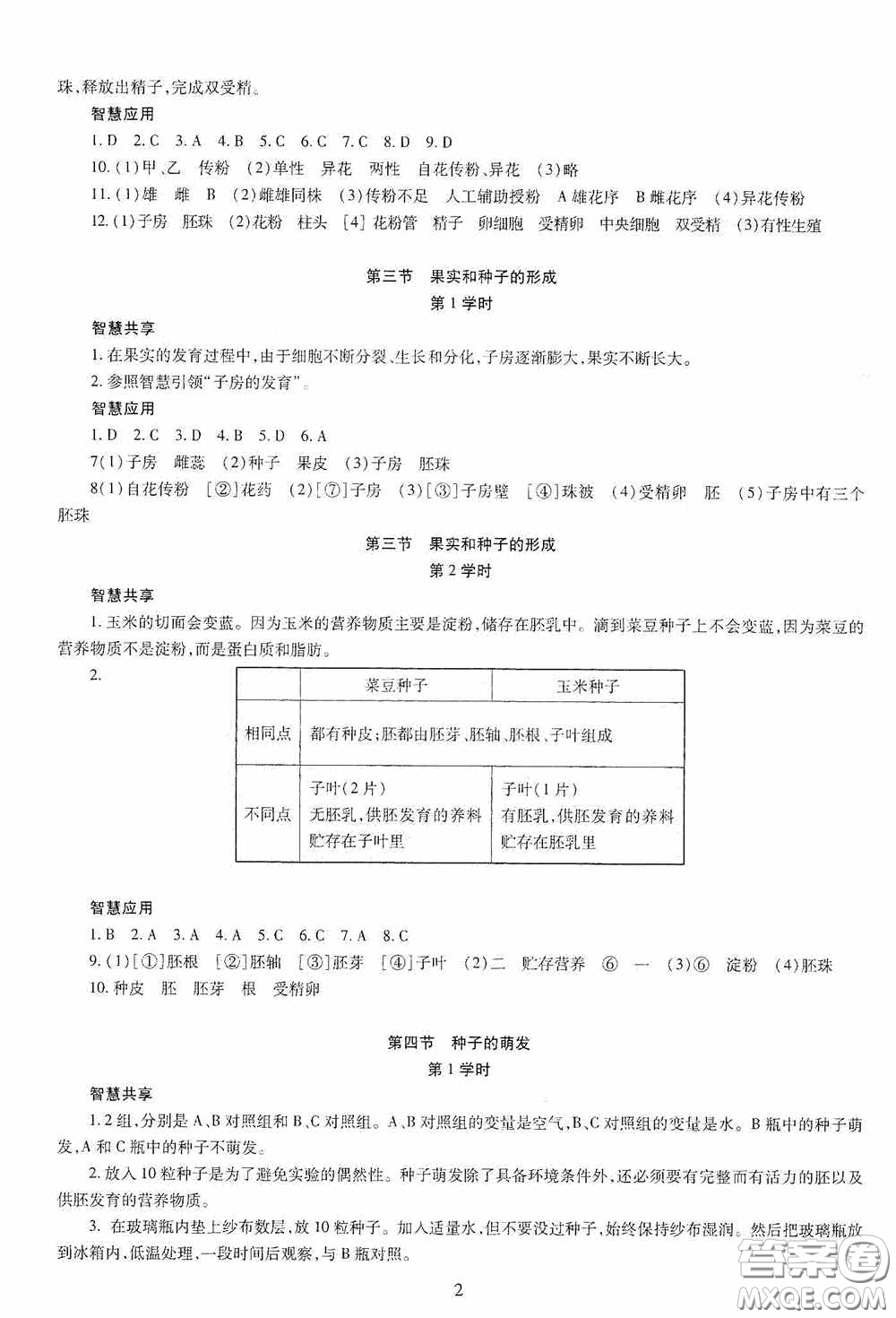 明天出版社2020智慧學習生物學八年級全一冊答案