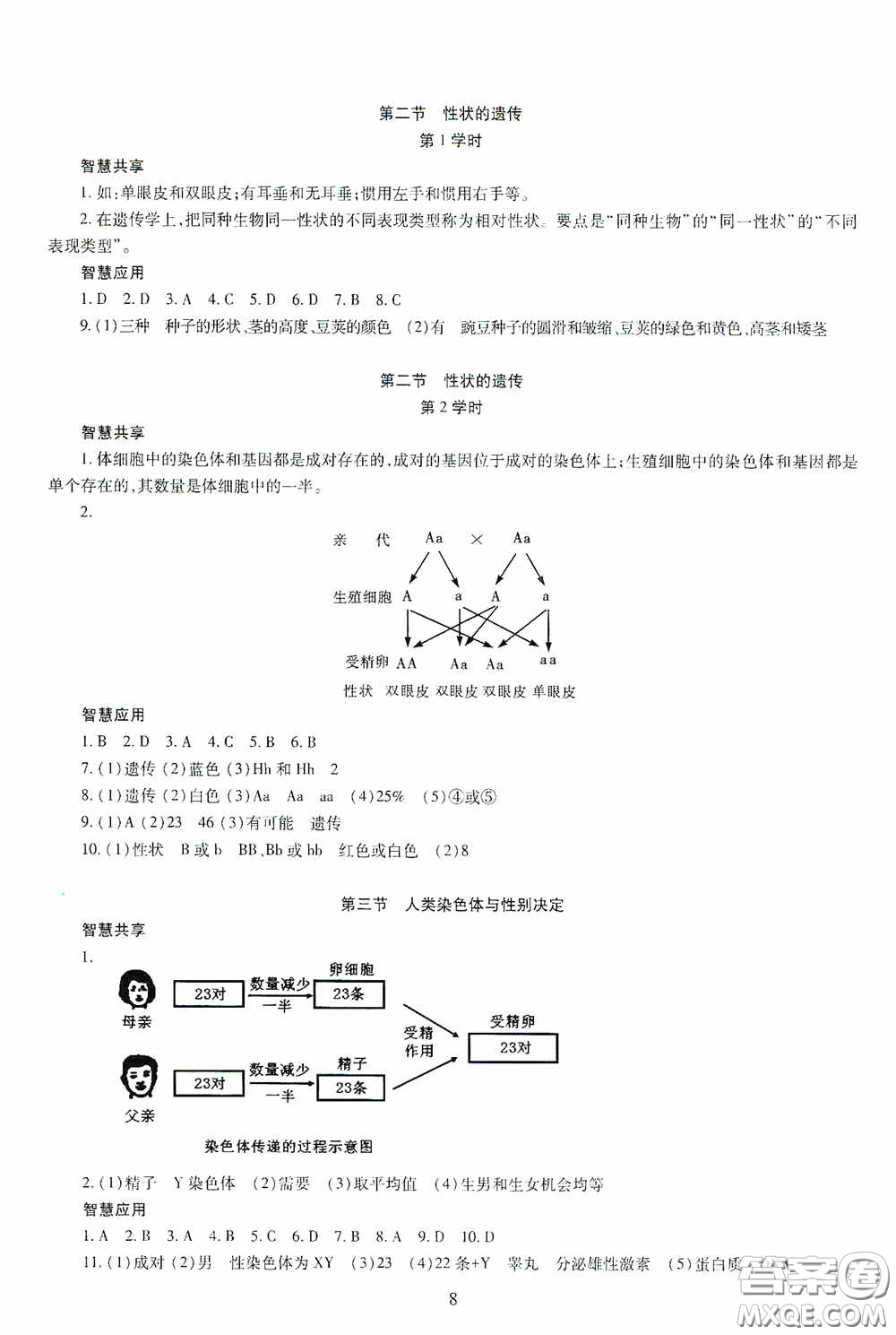 明天出版社2020智慧學習生物學八年級全一冊答案