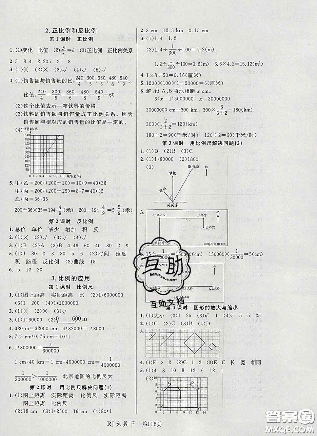 2020春品至教育小狀元隨堂手冊六年級數(shù)學(xué)下冊人教版參考答案