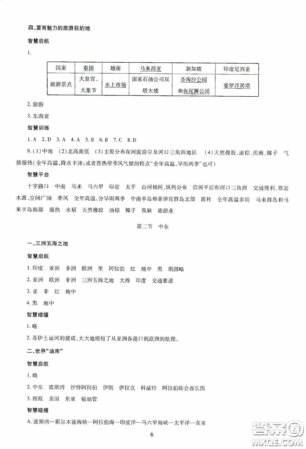 明天出版社2020智慧學(xué)習(xí)七年級(jí)地理下冊答案