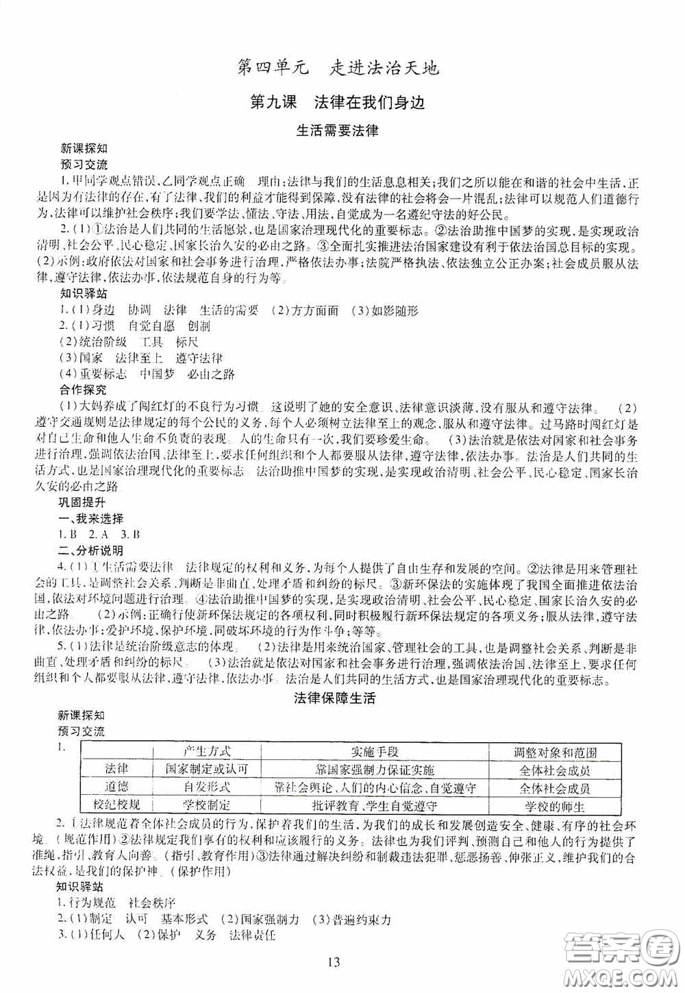明天出版社2020智慧學(xué)習(xí)七年級道德與法治下冊答案