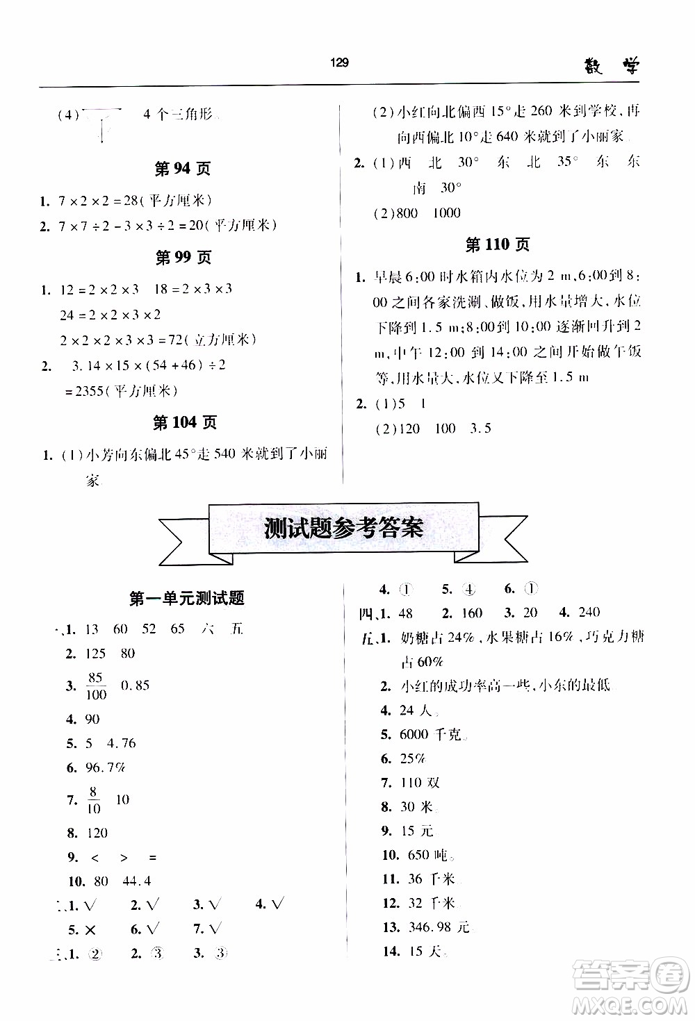2020年金博士一點(diǎn)全通數(shù)學(xué)六年級(jí)下冊(cè)青島版參考答案