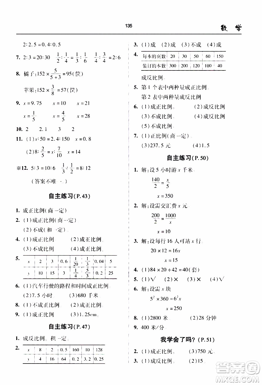 2020年金博士一點(diǎn)全通數(shù)學(xué)六年級(jí)下冊(cè)青島版參考答案