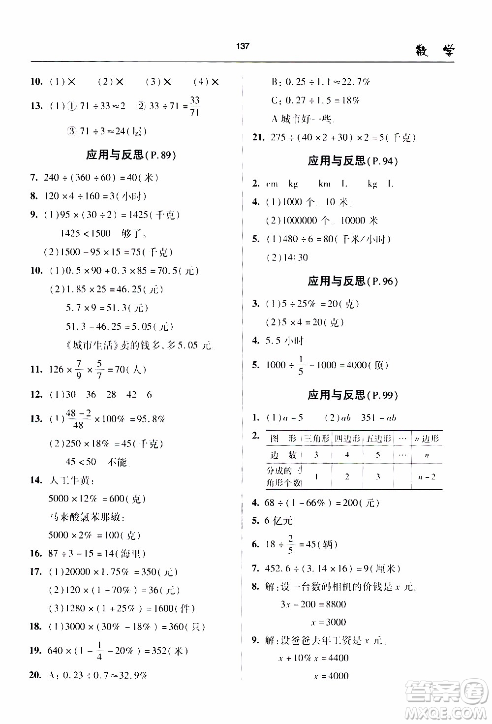 2020年金博士一點(diǎn)全通數(shù)學(xué)六年級(jí)下冊(cè)青島版參考答案