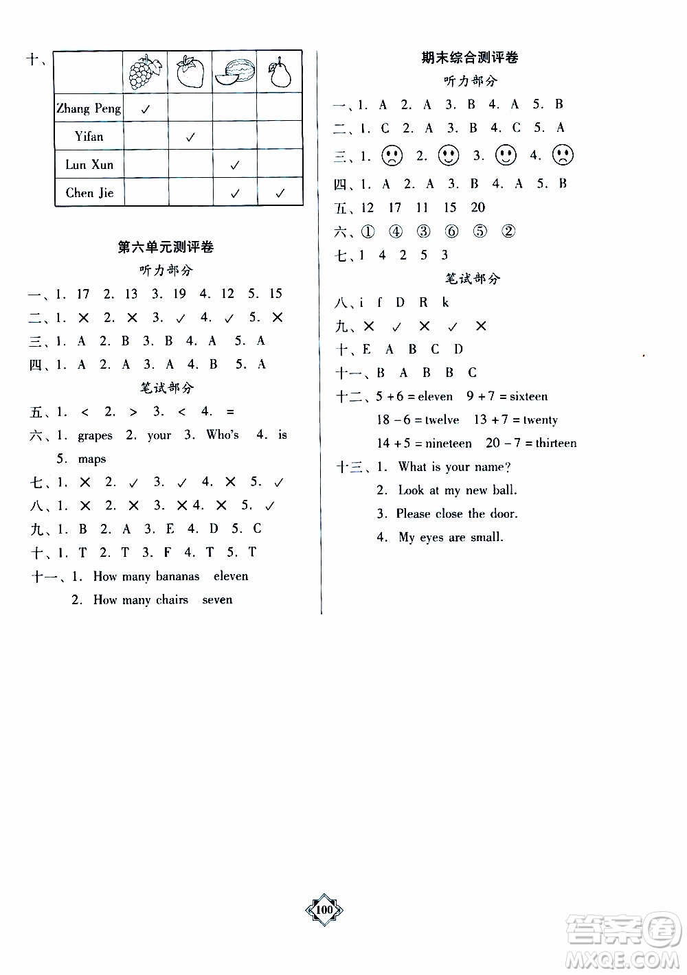 百年學典2020年金牌導學案三年級下冊英語人教PEP版參考答案