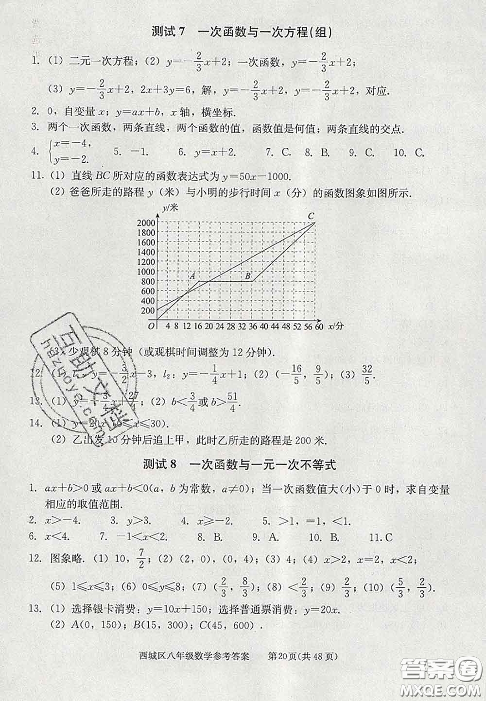 2020春北京西城學(xué)習(xí)探究診斷八年級(jí)數(shù)學(xué)下冊(cè)人教版答案
