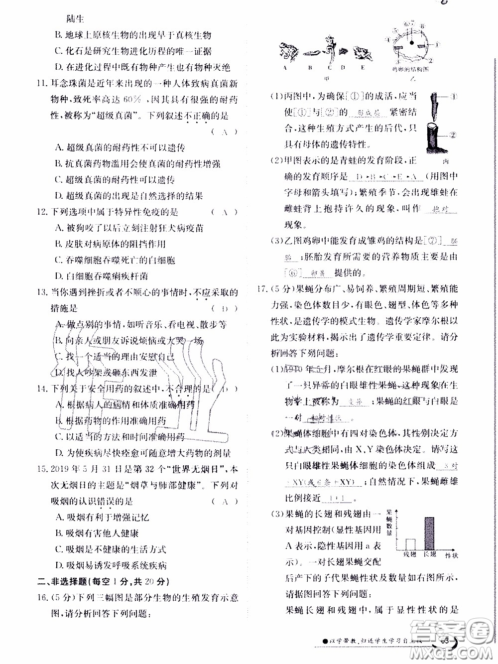 江西高校出版社2020年金太陽(yáng)導(dǎo)學(xué)案生物八年級(jí)下冊(cè)參考答案