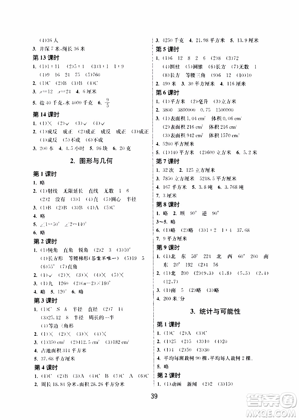 江蘇人民出版社2020年課時(shí)訓(xùn)練數(shù)學(xué)六年級(jí)下冊(cè)江蘇版參考答案