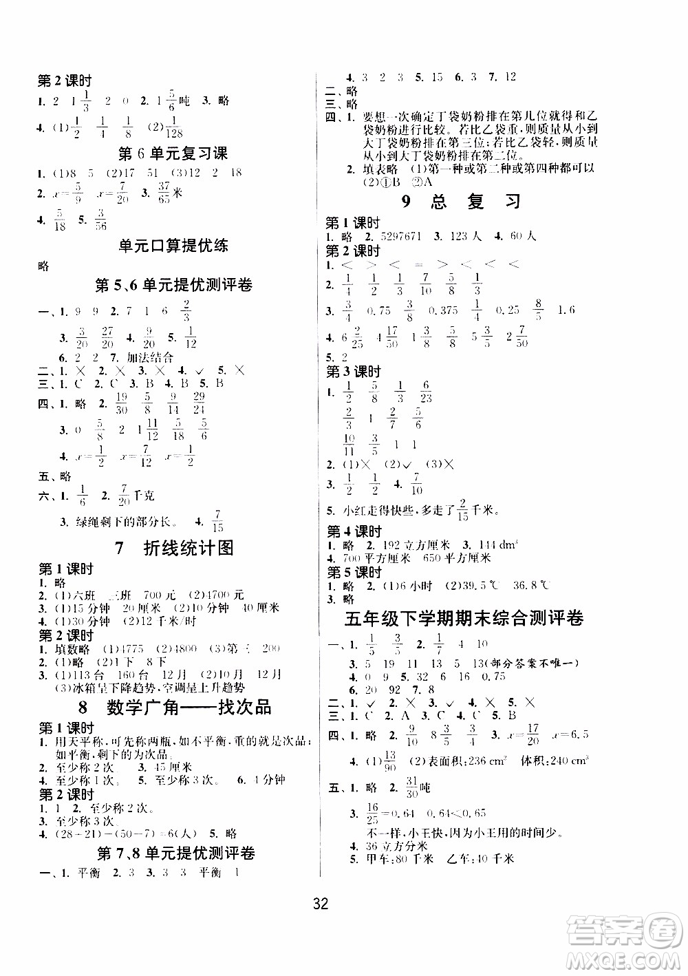 江蘇人民出版社2020年課時(shí)訓(xùn)練數(shù)學(xué)五年級(jí)下冊(cè)RMJY人民教育版參考答案