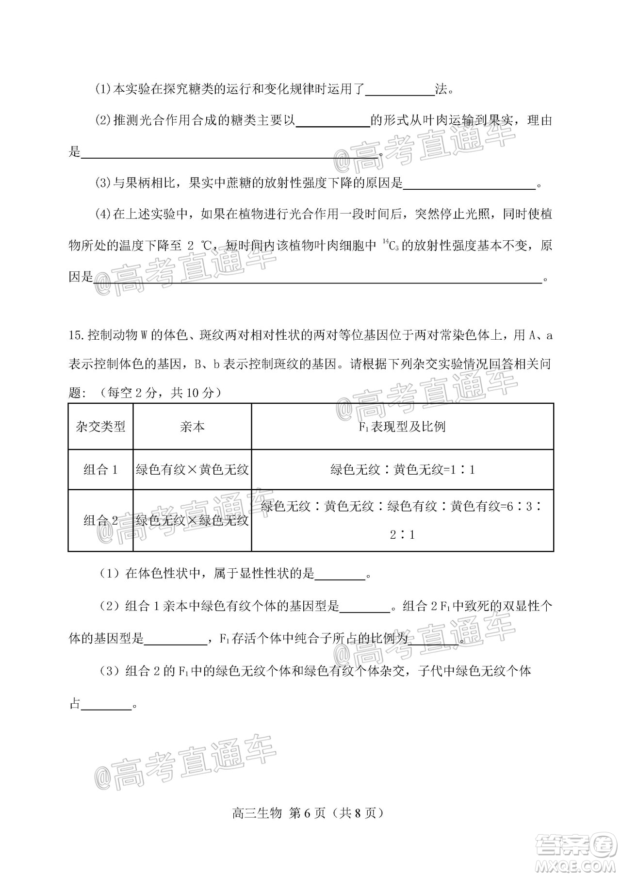 天津市河北區(qū)2019-2020學(xué)年度高三年級(jí)總復(fù)習(xí)質(zhì)量檢測(cè)一生物試題及答案