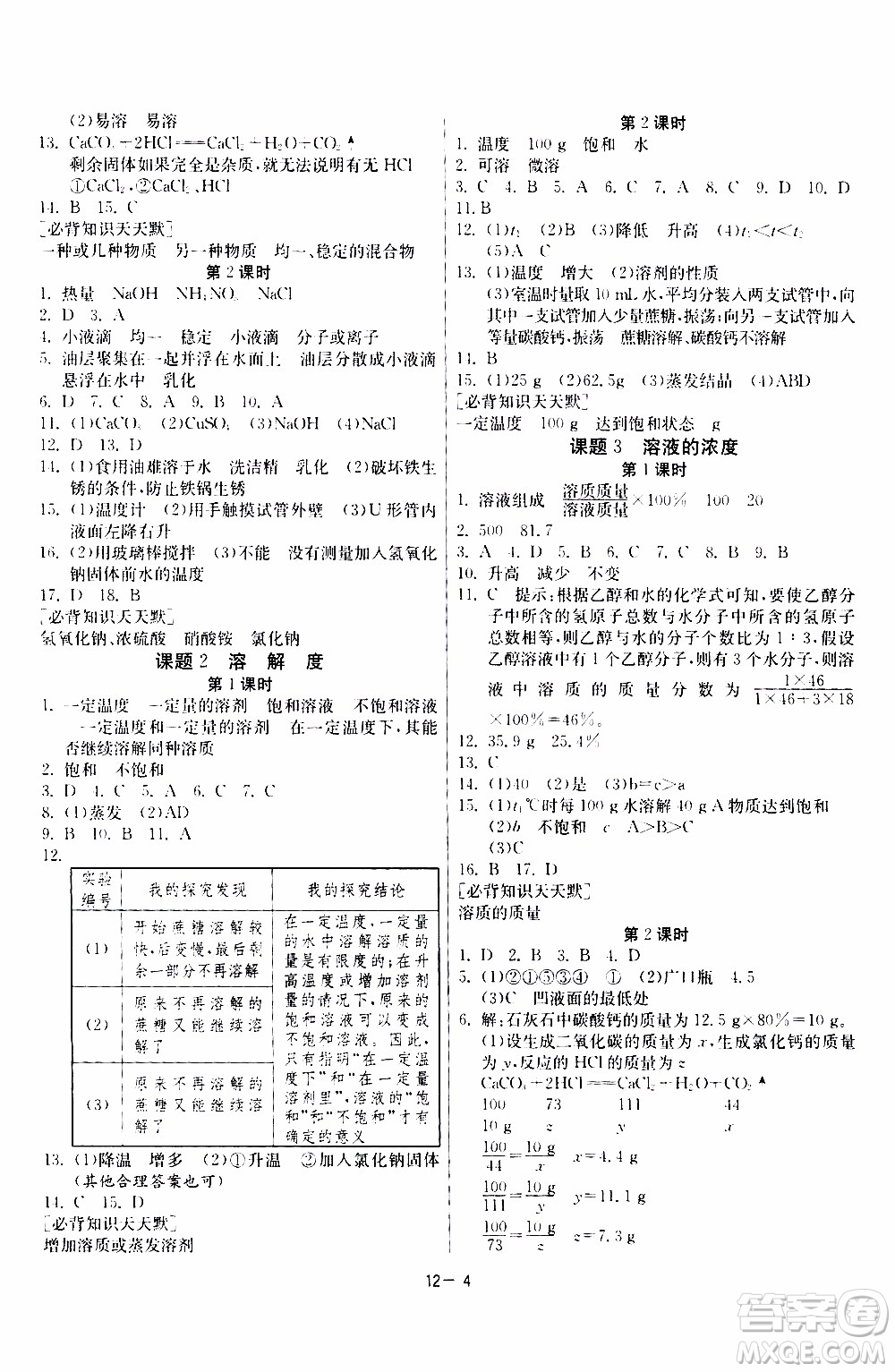 2020年課時訓(xùn)練九年級下冊化學RMJY人民教育版參考答案