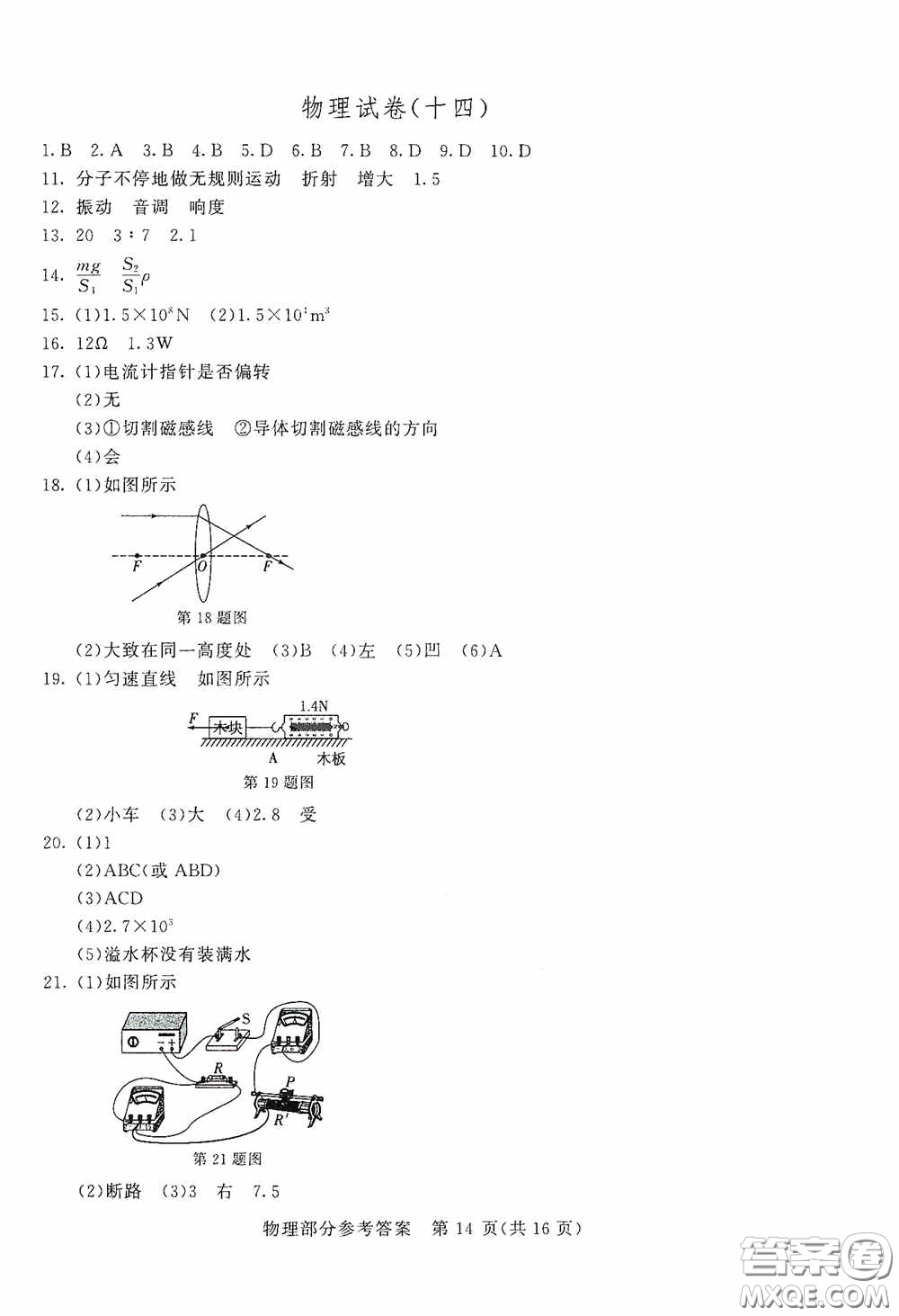 2020年長春市中考綜合學(xué)習(xí)評(píng)價(jià)與檢測物理答案
