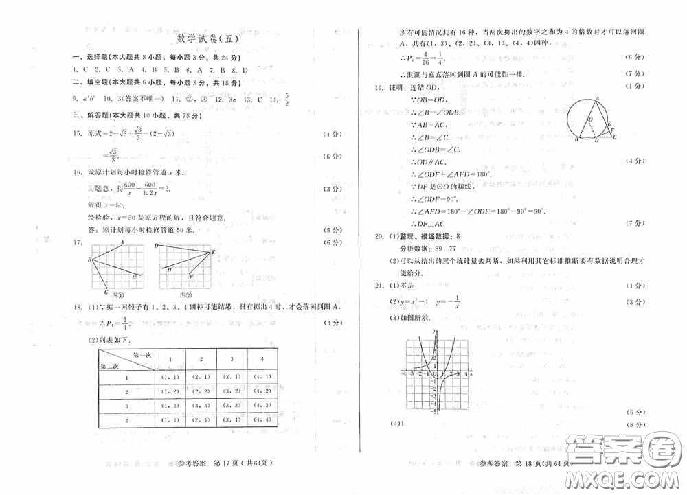 2020年長春市中考綜合學(xué)習(xí)評價(jià)與檢測數(shù)學(xué)答案