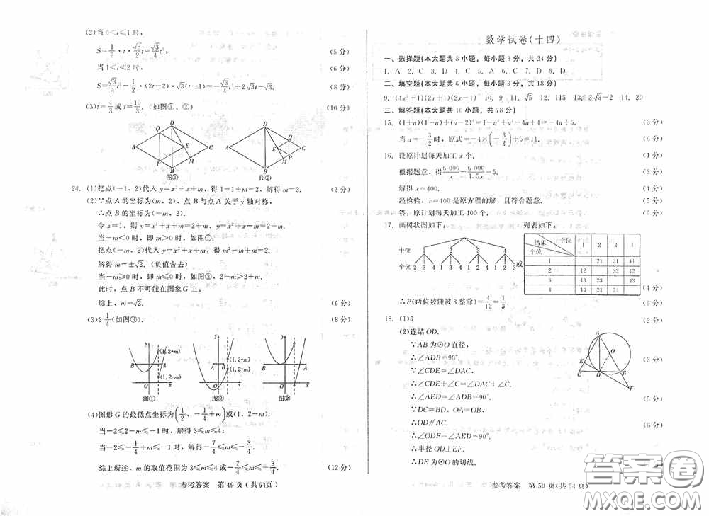 2020年長春市中考綜合學(xué)習(xí)評價(jià)與檢測數(shù)學(xué)答案