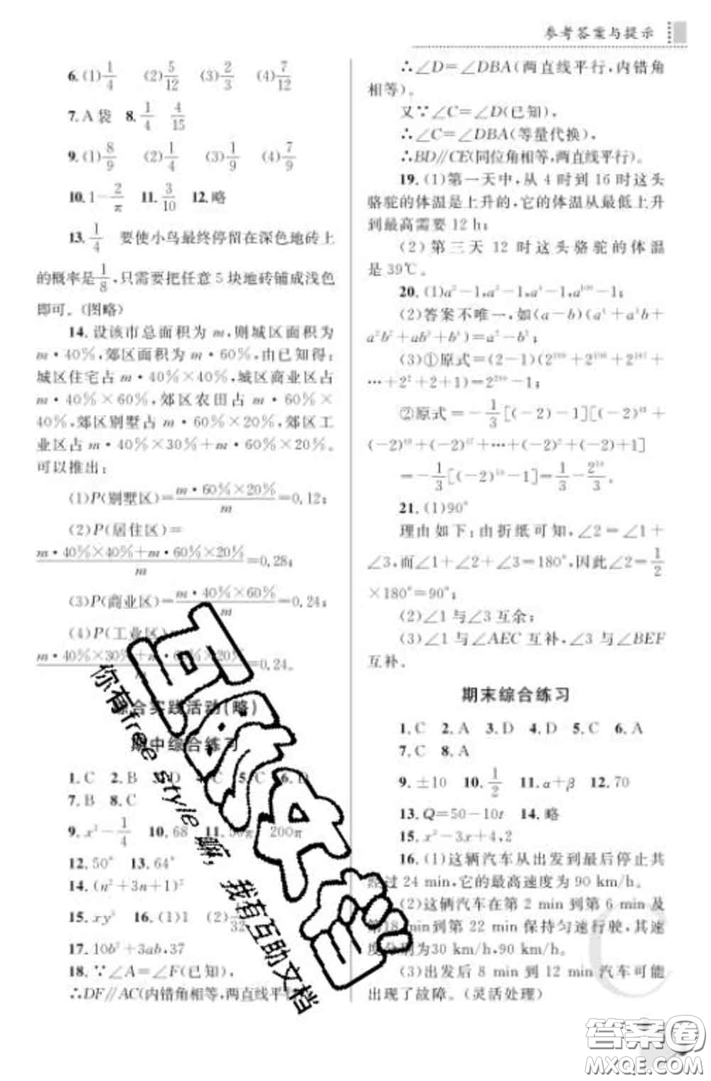 陜西師范大學出版社2020春課堂練習冊七年級數(shù)學下冊C版答案