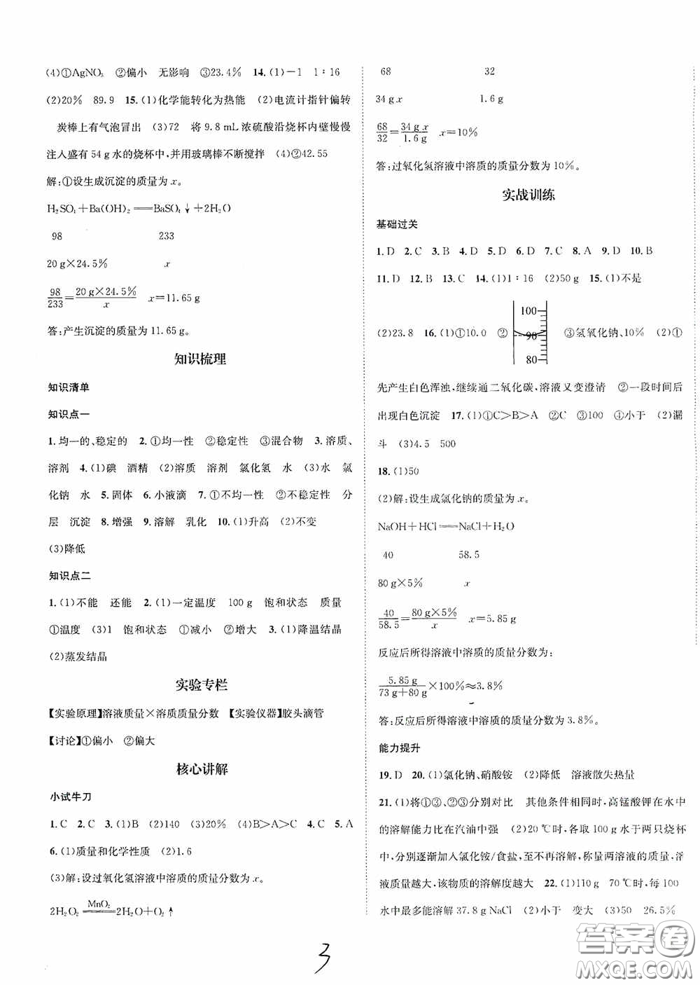 東北師范大學(xué)出版社2020決勝中考化學(xué)下冊答案