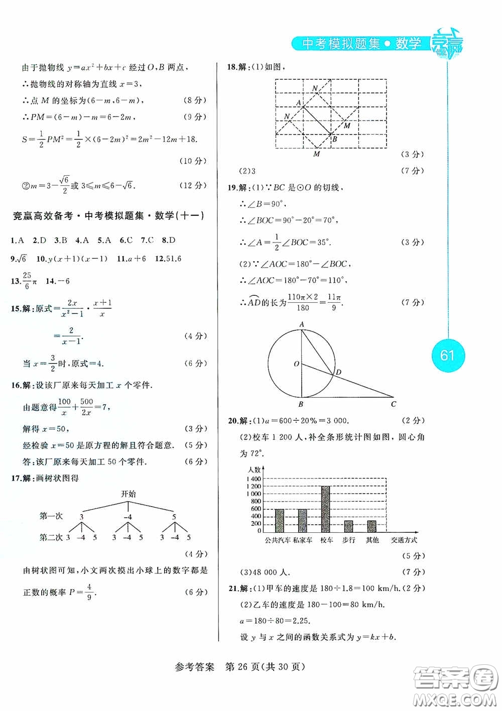 競贏高效備考2020中考模擬題集數(shù)學(xué)長春地區(qū)適用版答案