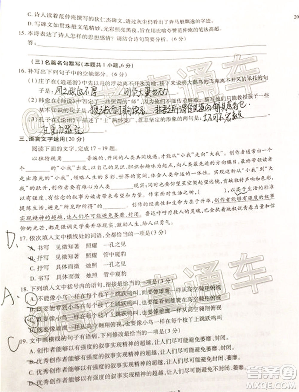 2020年江西穩(wěn)派學(xué)術(shù)聯(lián)盟5月聯(lián)考語(yǔ)文試題及答案