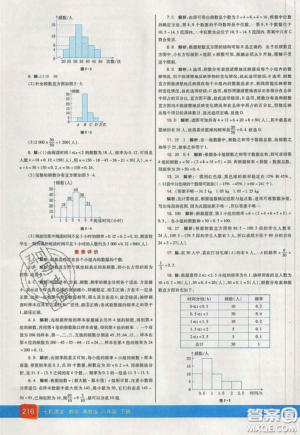 河北教育出版社2020春七彩課堂八年級數(shù)學(xué)下冊湘教版答案