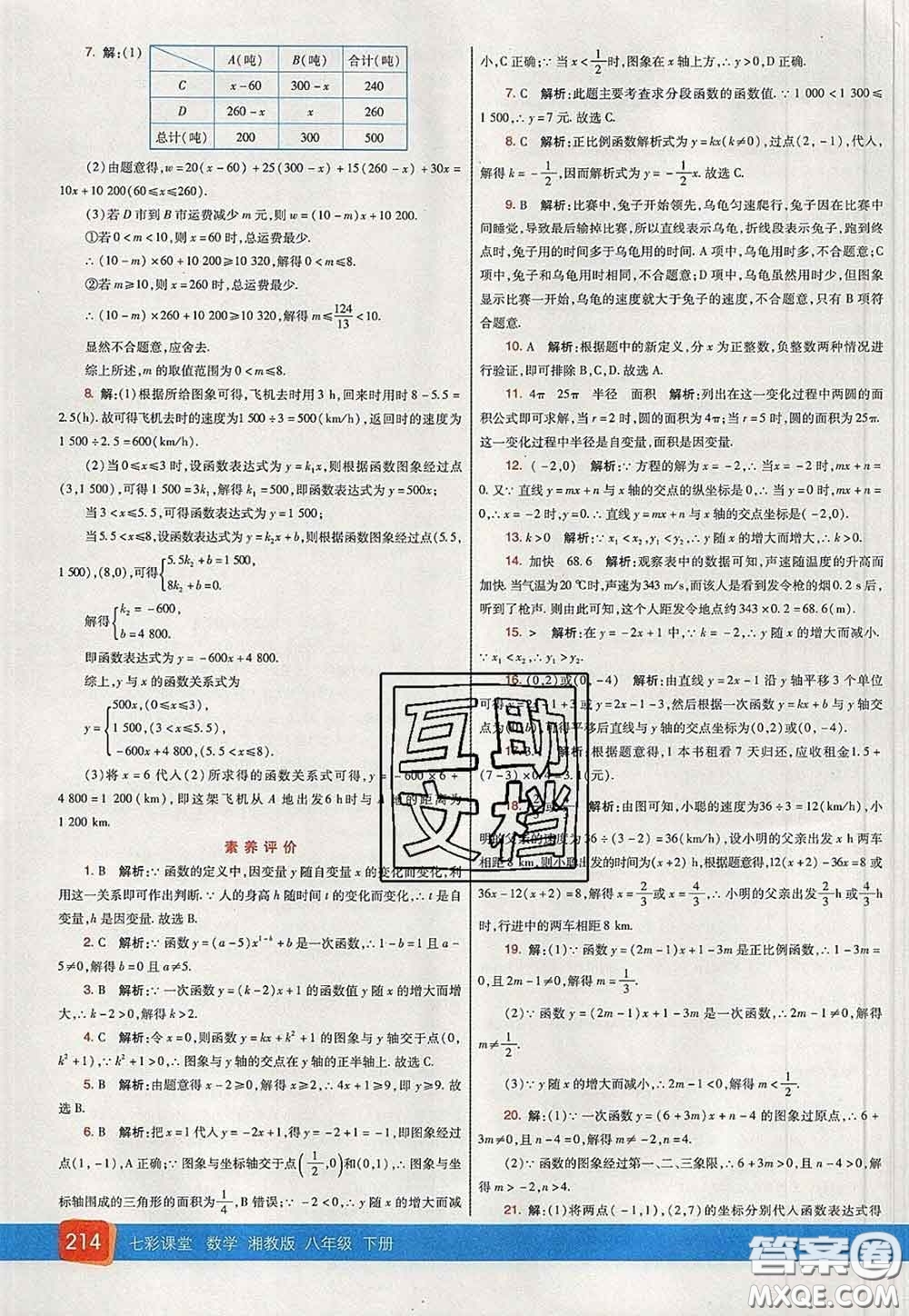 河北教育出版社2020春七彩課堂八年級數(shù)學(xué)下冊湘教版答案