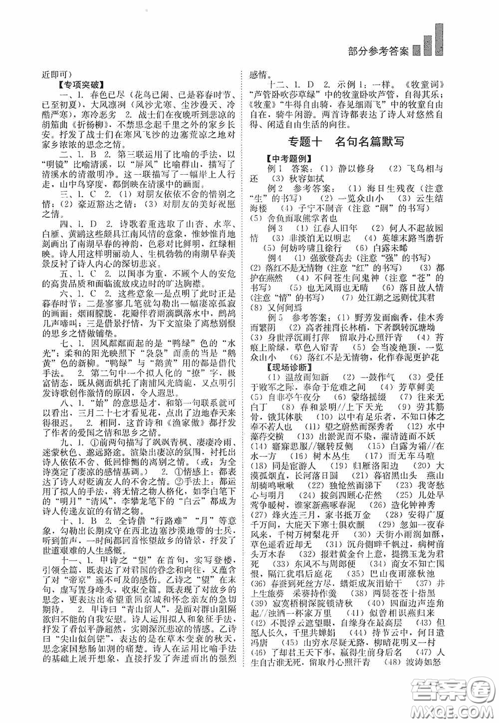 四川教育出版社2020中考復(fù)習(xí)指南語文答案