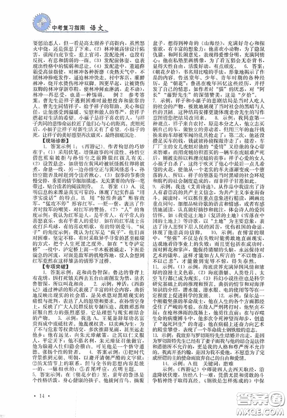 四川教育出版社2020中考復(fù)習(xí)指南語文答案